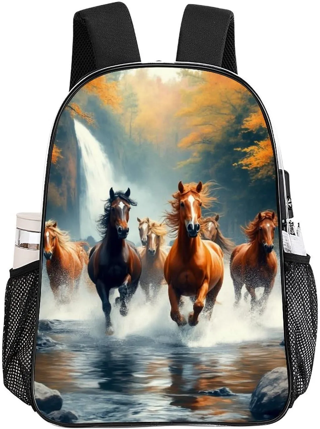 Men Women Transparent Wild Animal Horses Running In River Water Horse Casual Daypack Large Capacity Carry On Bag With Adjustable Shoulder Straps for Camping Work Running
