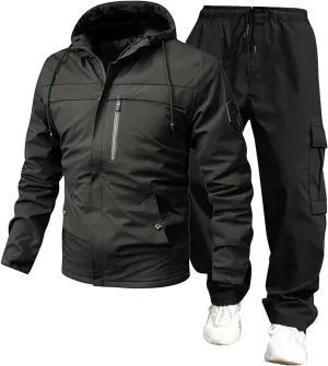 Mens Cargo Set Trendy Mountain Camp Waterproof Windproof Loose Sport Suits Zipper Long Sleeve Jacket Overalls Outfits