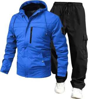 Mens Cargo Set Trendy Mountain Camp Waterproof Windproof Loose Sport Suits Zipper Long Sleeve Jacket Overalls Outfits