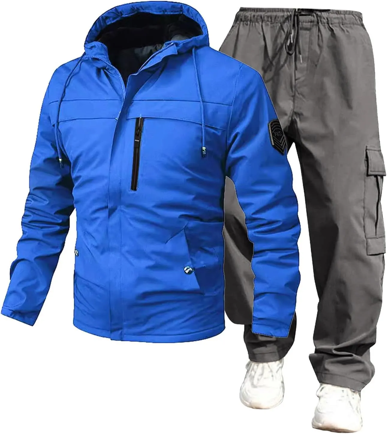 Mens Cargo Set Trendy Mountain Camp Waterproof Windproof Loose Sport Suits Zipper Long Sleeve Jacket Overalls Outfits