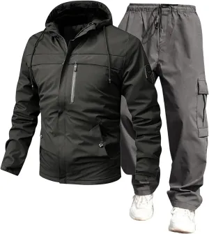 Mens Cargo Set Trendy Mountain Camp Waterproof Windproof Loose Sport Suits Zipper Long Sleeve Jacket Overalls Outfits
