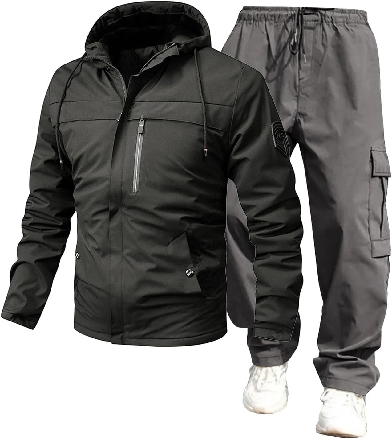 Mens Cargo Set Trendy Mountain Camp Waterproof Windproof Loose Sport Suits Zipper Long Sleeve Jacket Overalls Outfits