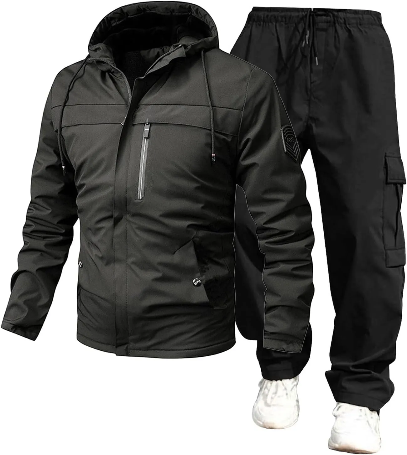Mens Cargo Set Trendy Mountain Camp Waterproof Windproof Loose Sport Suits Zipper Long Sleeve Jacket Overalls Outfits