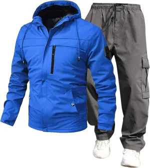 Mens Cargo Set Trendy Mountain Camp Waterproof Windproof Loose Sport Suits Zipper Long Sleeve Jacket Overalls Outfits