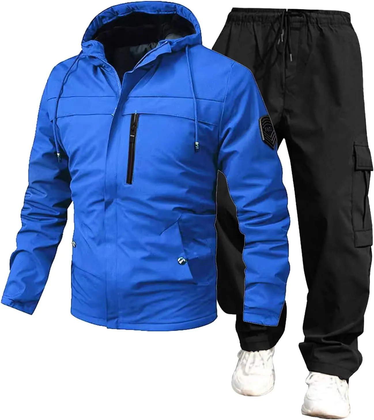 Mens Cargo Set Trendy Mountain Camp Waterproof Windproof Loose Sport Suits Zipper Long Sleeve Jacket Overalls Outfits