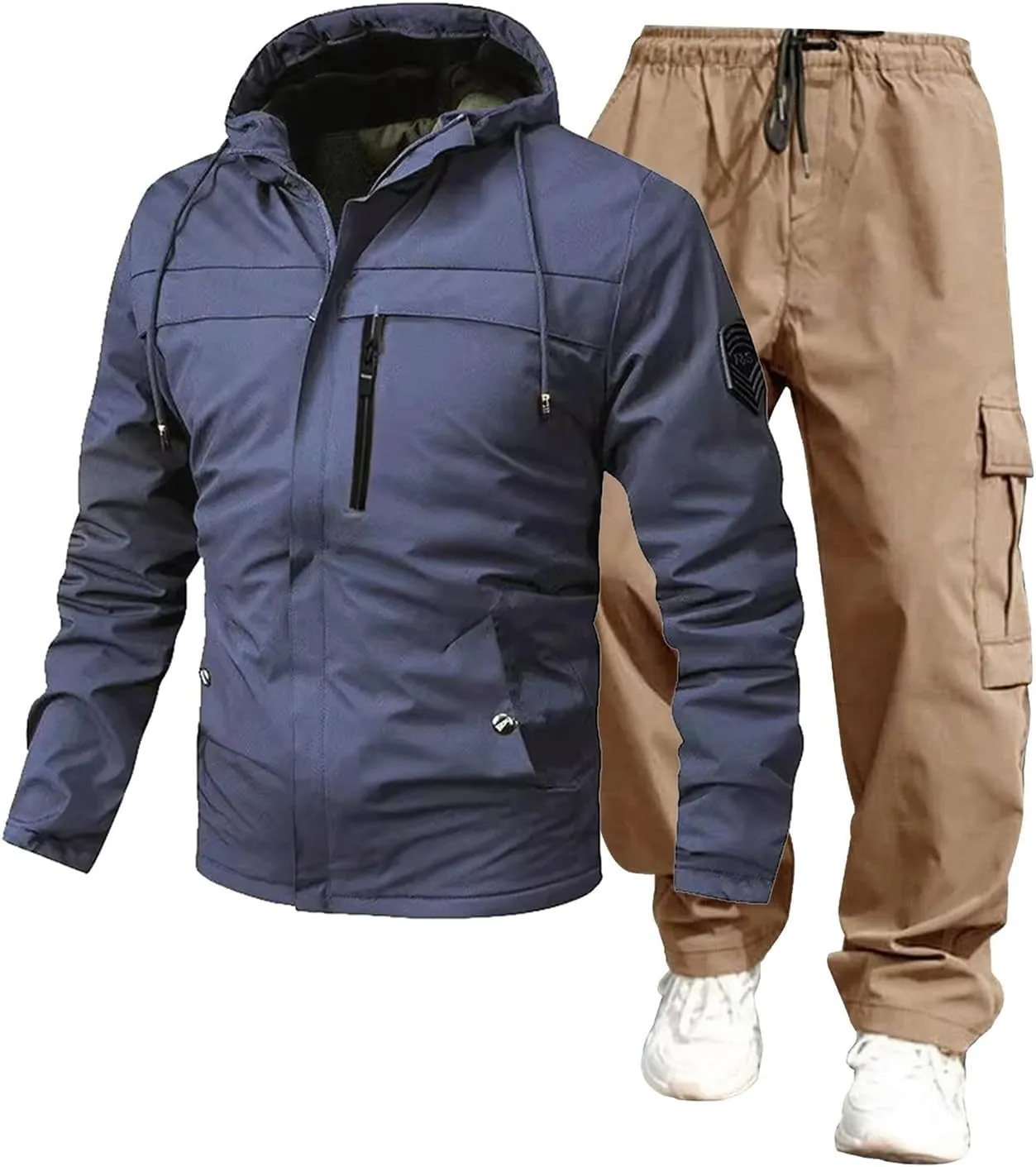 Mens Cargo Set Trendy Mountain Camp Waterproof Windproof Loose Sport Suits Zipper Long Sleeve Jacket Overalls Outfits