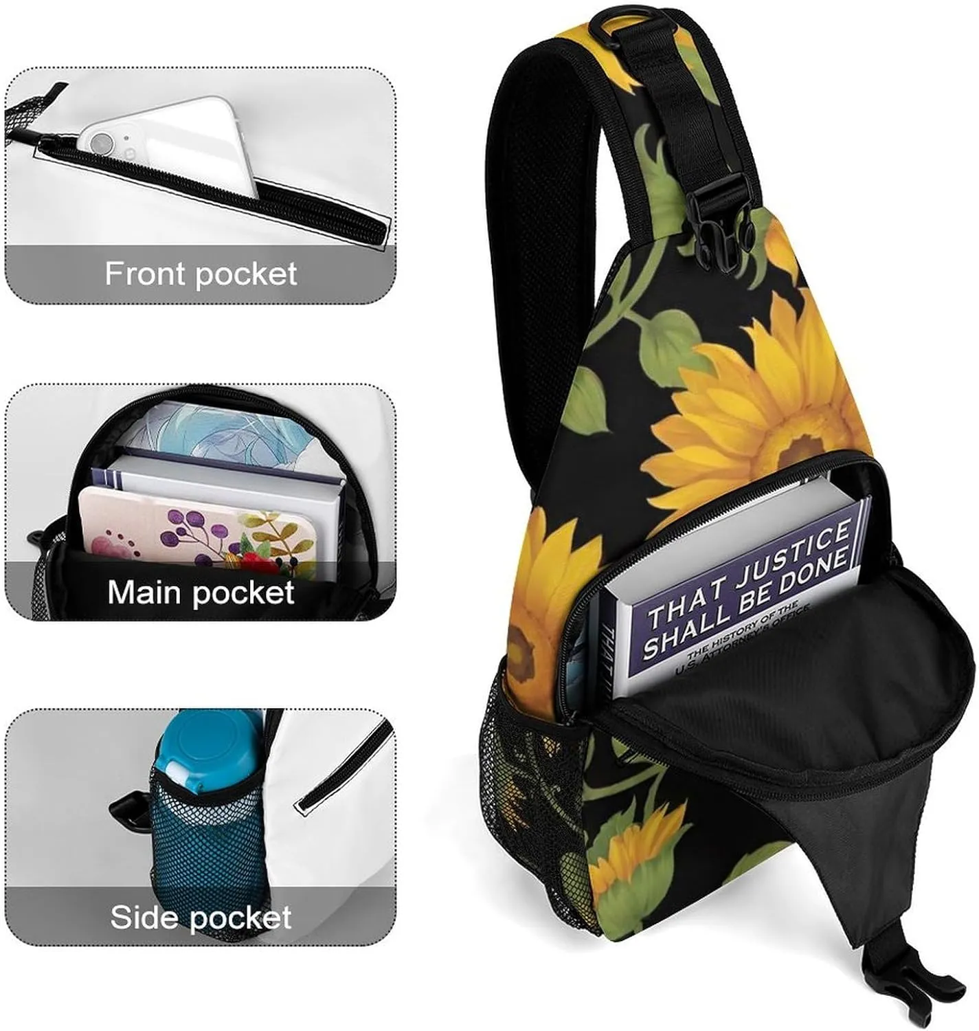 Men's Sling Bag Backpack Packable Breathable Crossbody Chest Rucksack - Beautiful Sunflower Art Anti-Theft Multipurpose Rucksack Tote Bags Crossbody Backpack