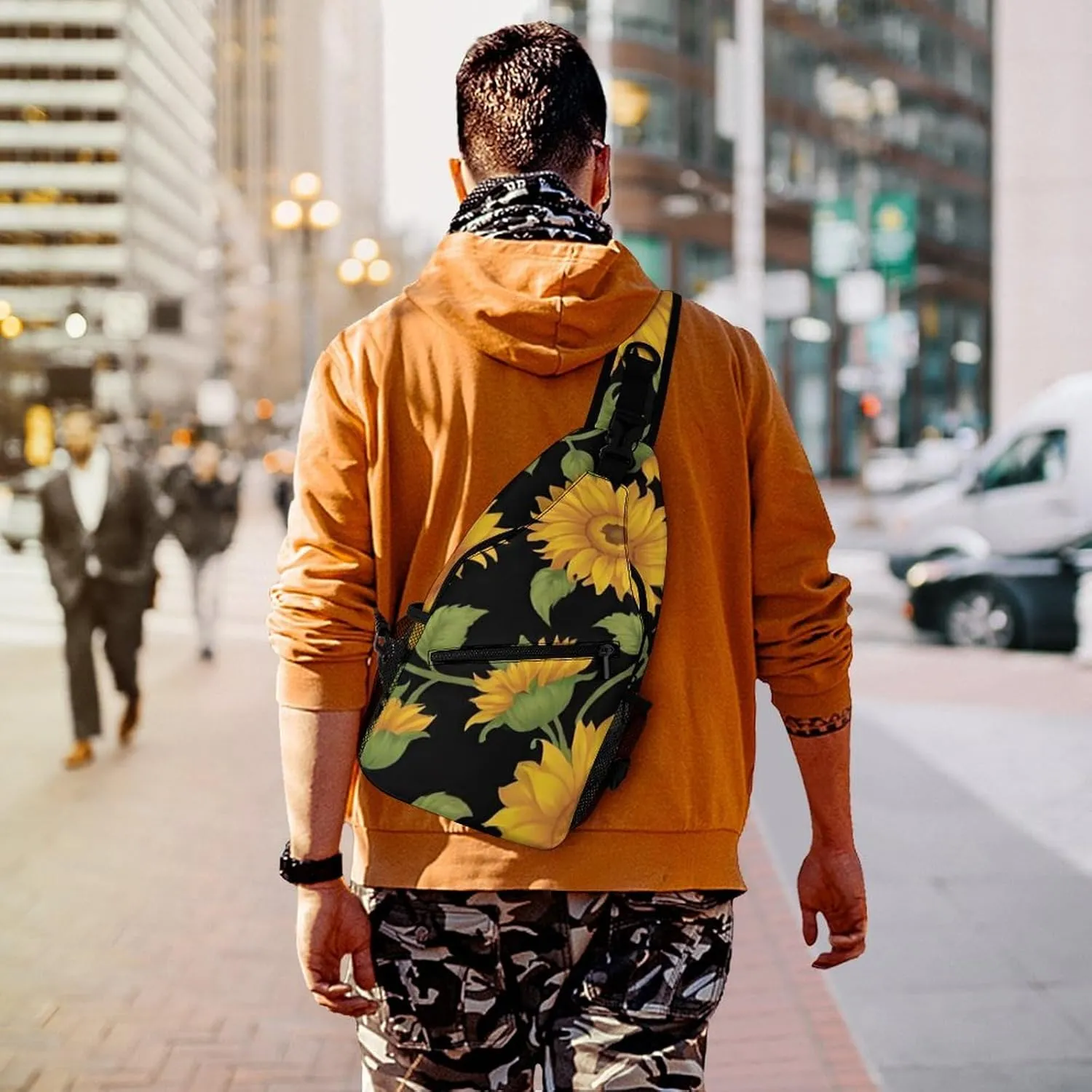 Men's Sling Bag Backpack Packable Breathable Crossbody Chest Rucksack - Beautiful Sunflower Art Anti-Theft Multipurpose Rucksack Tote Bags Crossbody Backpack