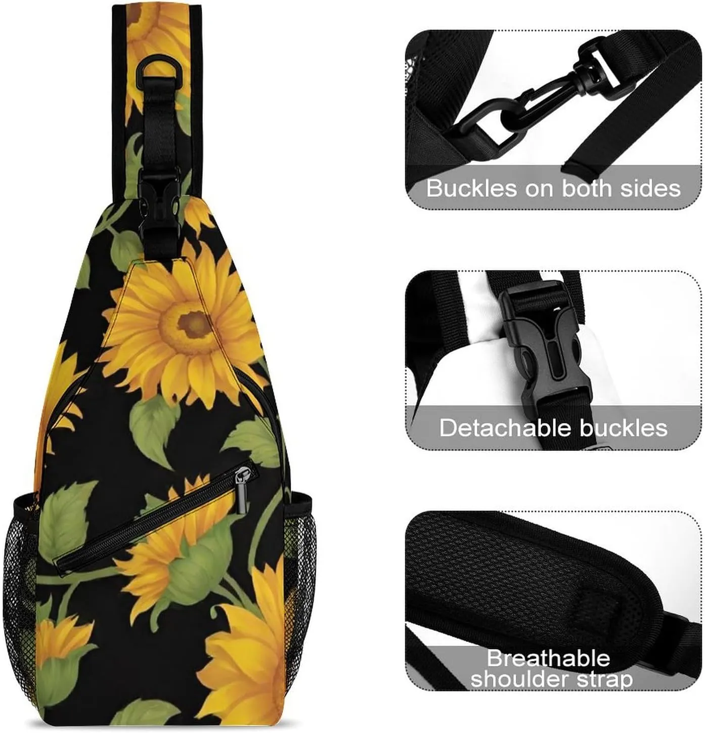 Men's Sling Bag Backpack Packable Breathable Crossbody Chest Rucksack - Beautiful Sunflower Art Anti-Theft Multipurpose Rucksack Tote Bags Crossbody Backpack