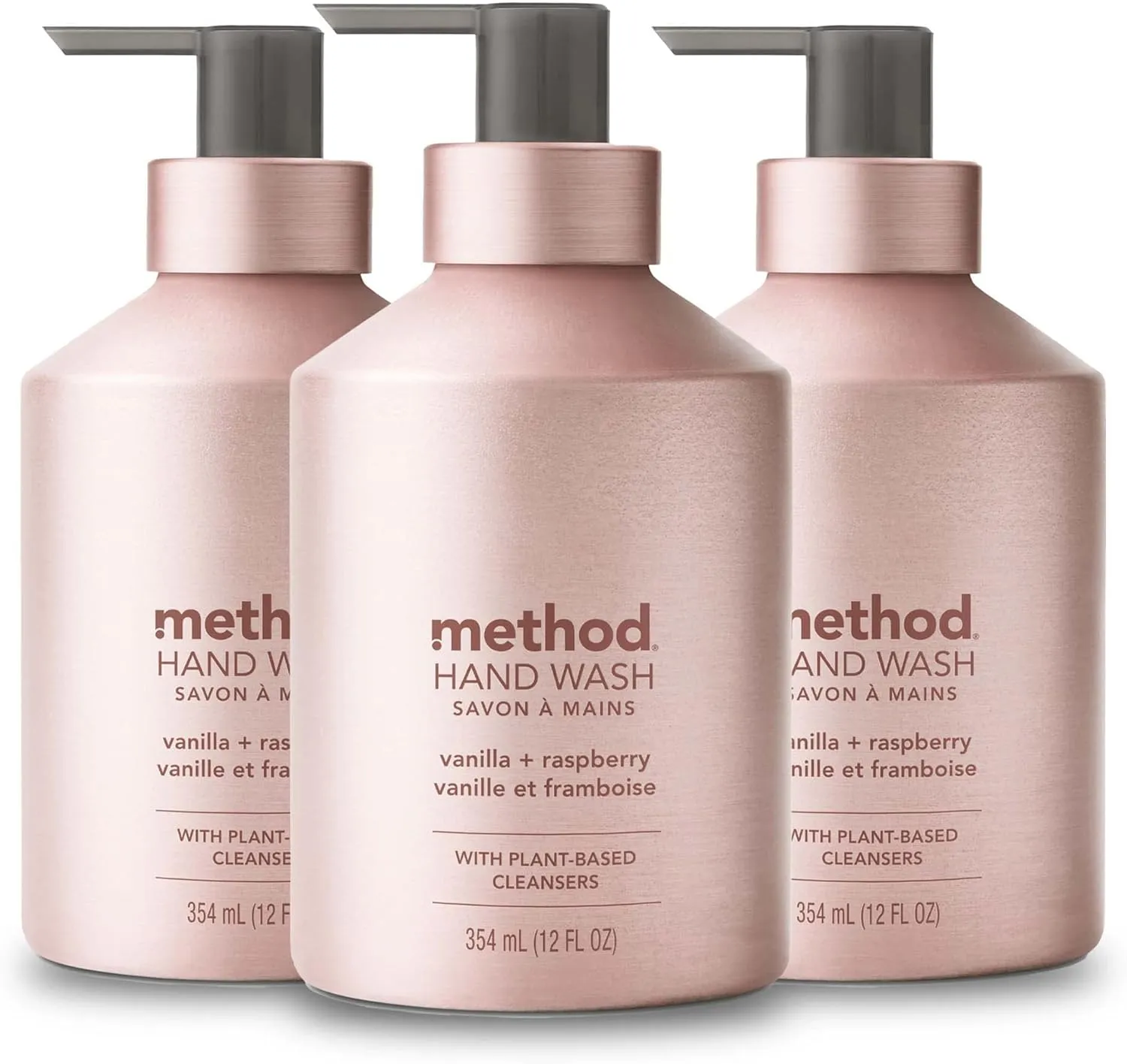 Method Gel Hand Soap, Vanilla   Raspberry, Reusable Pink Aluminum Bottle, Biodegradable Formula, 12 oz (Pack of 3)