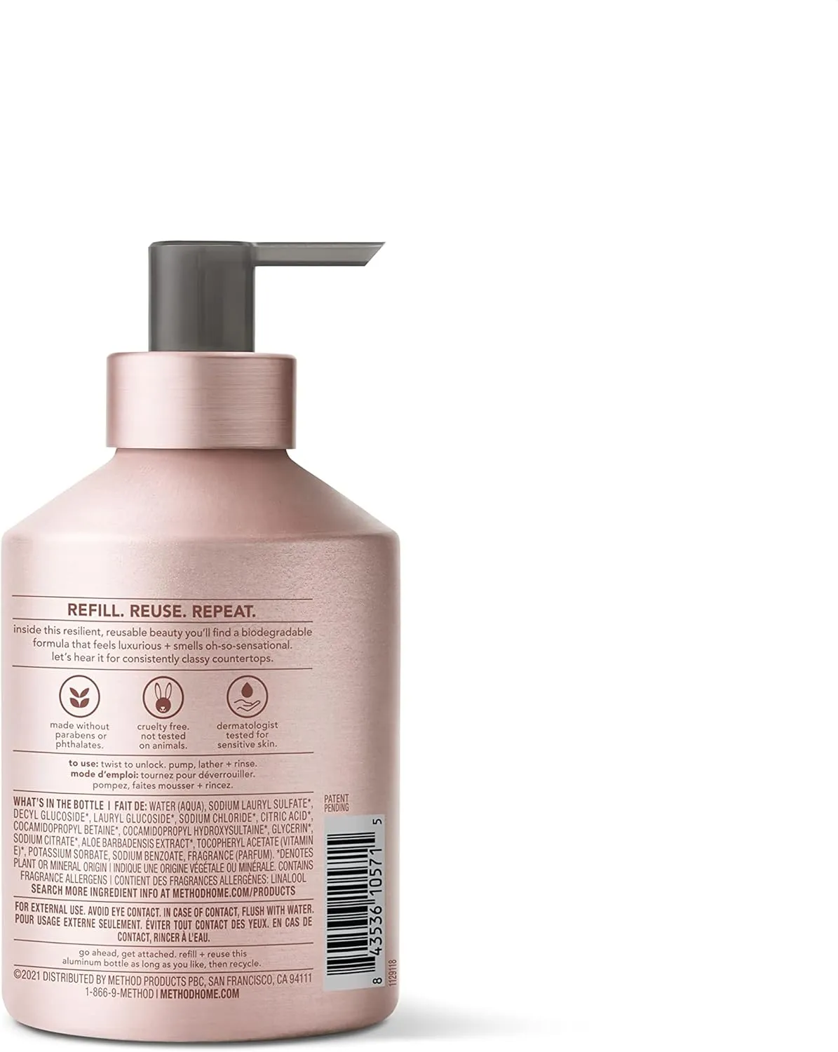Method Gel Hand Soap, Vanilla   Raspberry, Reusable Pink Aluminum Bottle, Biodegradable Formula, 12 oz (Pack of 3)