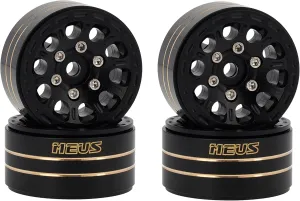 MEUS RACING 4Pcs 1.0 Beadlock Wheels Hub Rims w/Removable Thickened 4mm Hex Adapter for 1/18 TRX4M, Axial SCX24 Gladiator Bronco C10 JLU Deadbolt 1/24 RC Crawler Upgrades Part,Type C - Black