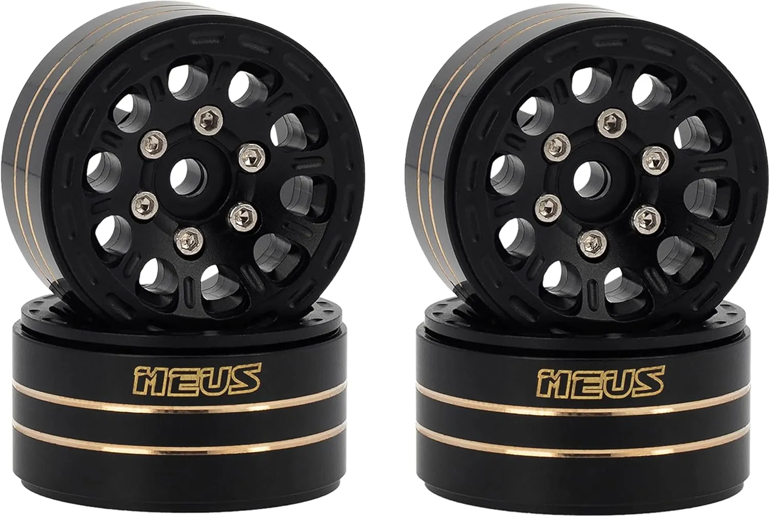 MEUS RACING 4Pcs 1.0 Beadlock Wheels Hub Rims w/Removable Thickened 4mm Hex Adapter for 1/18 TRX4M, Axial SCX24 Gladiator Bronco C10 JLU Deadbolt 1/24 RC Crawler Upgrades Part,Type C - Black