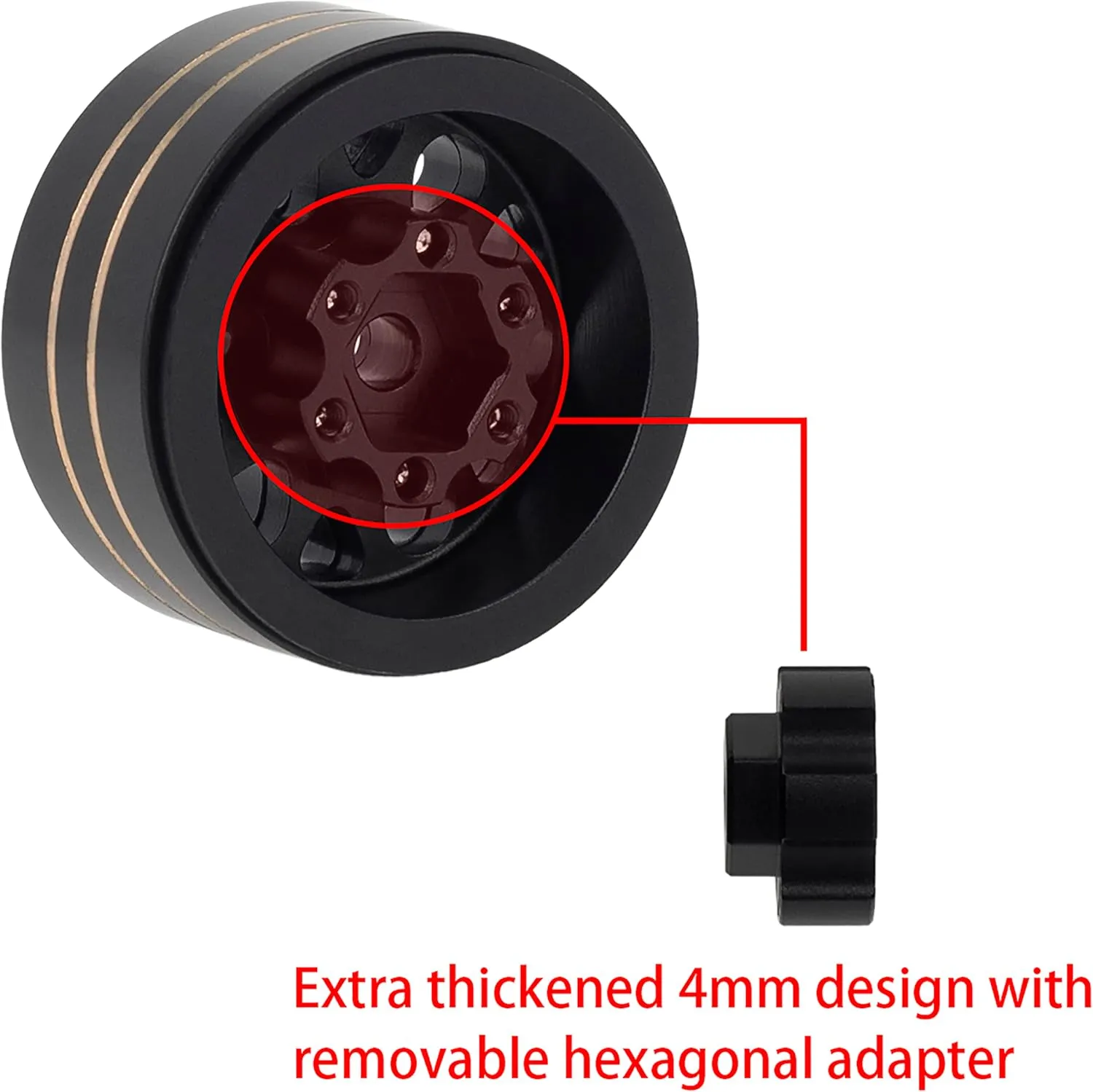 MEUS RACING 4Pcs 1.0 Beadlock Wheels Hub Rims w/Removable Thickened 4mm Hex Adapter for 1/18 TRX4M, Axial SCX24 Gladiator Bronco C10 JLU Deadbolt 1/24 RC Crawler Upgrades Part,Type C - Black