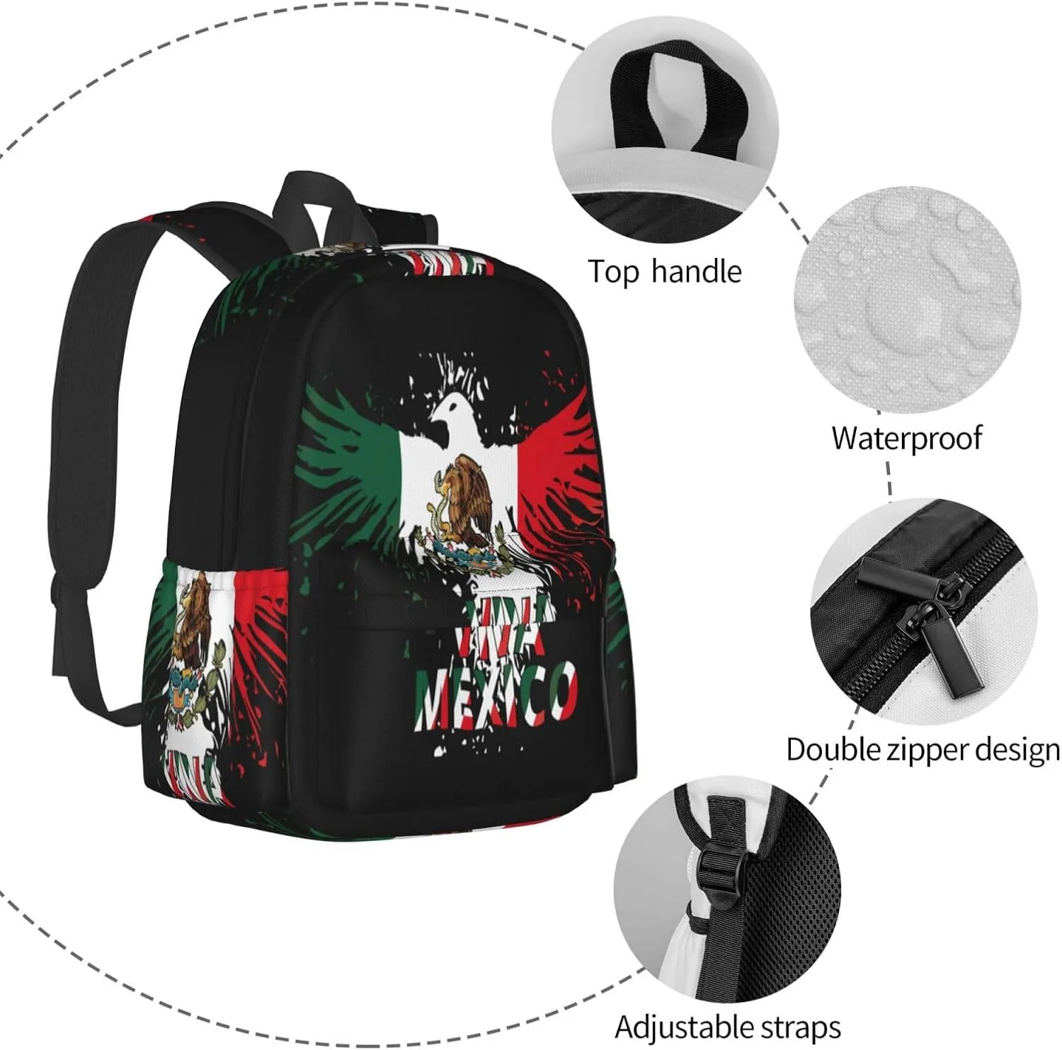 Mexico Eagle Mexican Art National Flags Laptop Backpacks Double Shoulder Laptop Pack Bag Casual Back Pack Lightweight Daypack Bags With Side Pockets For Daily Business Travel Hiking