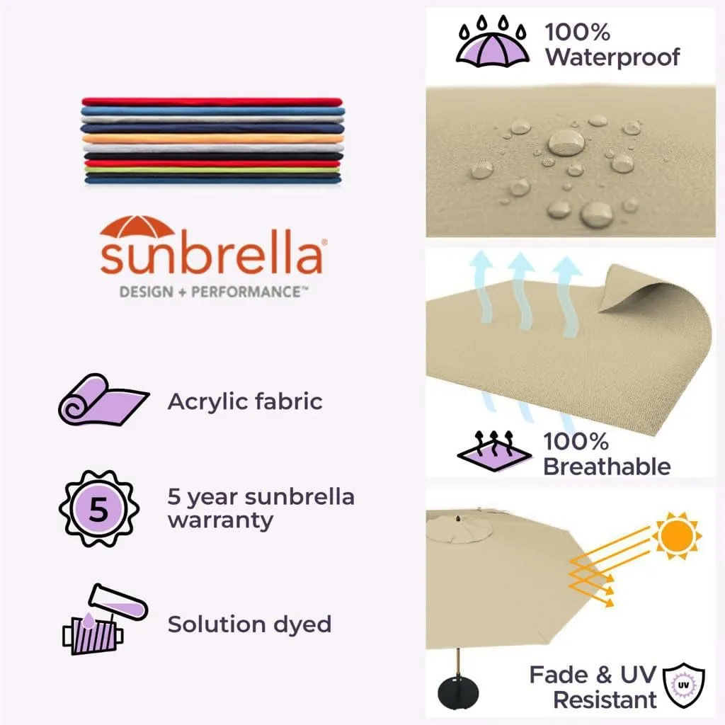 Midtown Umbrellas Push Pop Sunbrella Umbrella 8 Feet Outdoor Umbrella in Heather Tan Fabric - Patio Umbrella, Backyard Umbrella, Garden Umbrella, Picnic Table Umbrella & Pool Umbrella - Black Pole