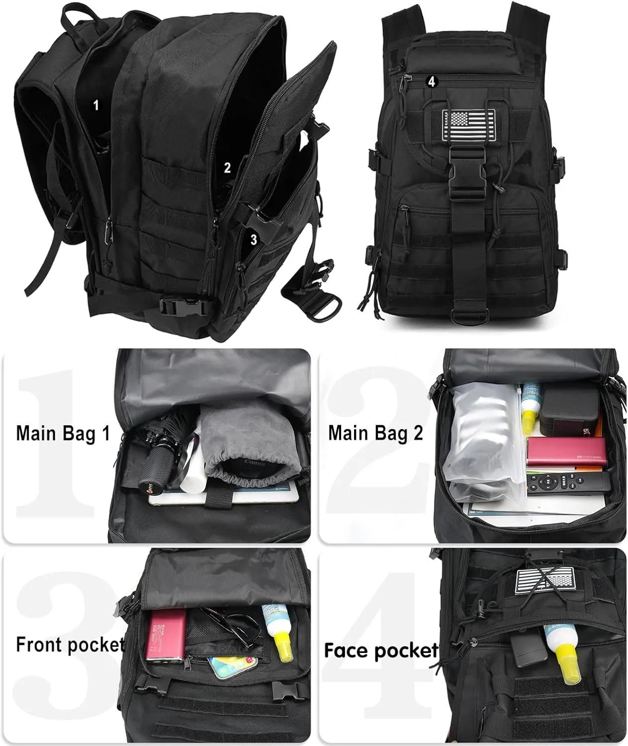 Military Tactical Backpack for Men 35L Army Assault Hiking Camping Backpacks with Molle System (Black)