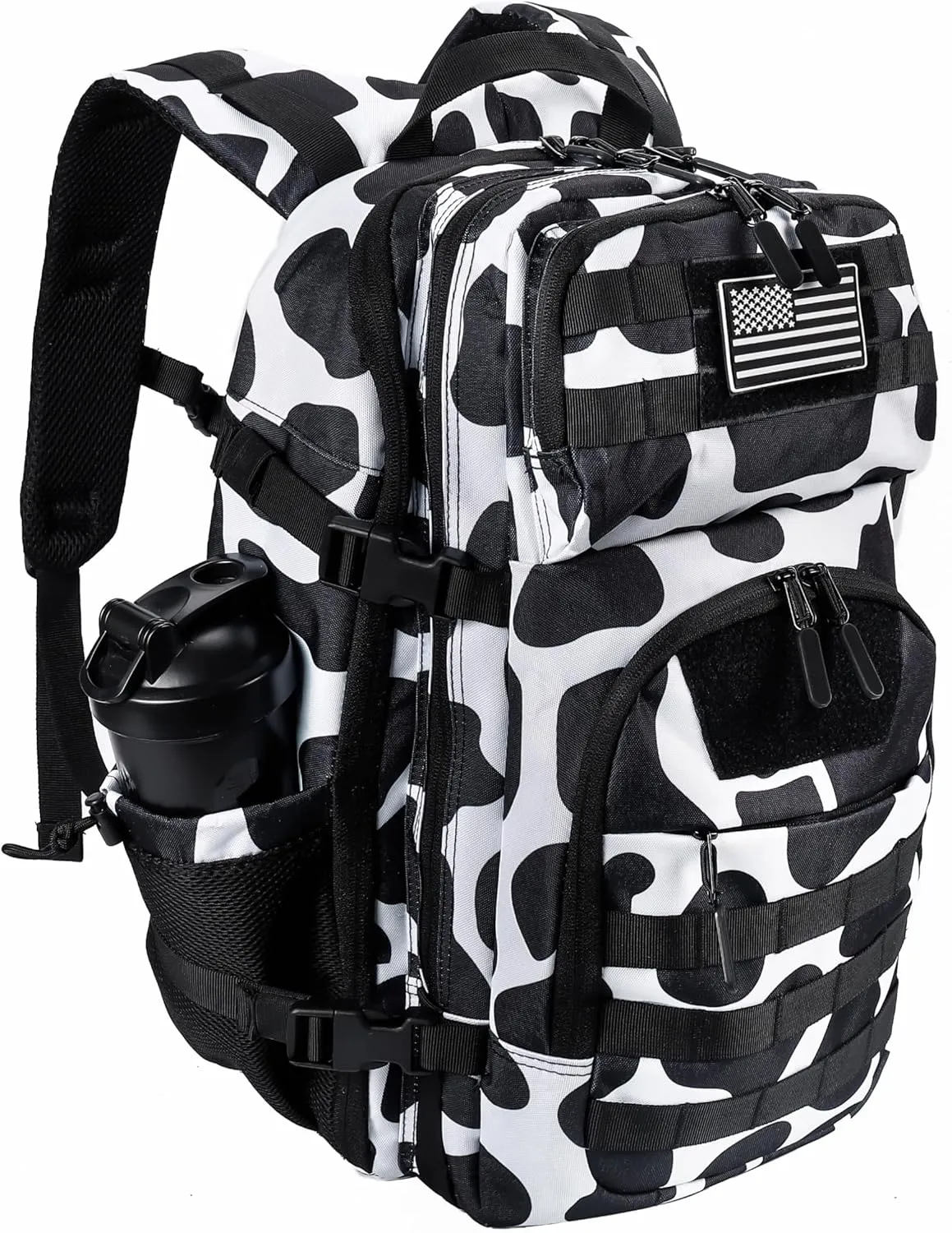 Military Tactical Backpack for Men and Women 35L Large Rucksack Army 3 Day Assault Pack Molle Bag Backpacks(Black White Cow)