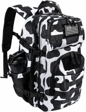 Military Tactical Backpack for Men and Women 35L Large Rucksack Army 3 Day Assault Pack Molle Bag Backpacks(Black White Cow)