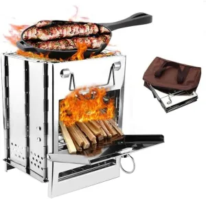 Mini BBQ Grill, Heating Stove, Portable Wood Burning Camp Stove, Folding Rocket Stove, for Hiking Camping Picnic BBQ