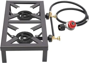 Mini-Portable Double Burner Cast Iron Propane BBQ Gas Stove Outdoor Camping Cooker Barbecue