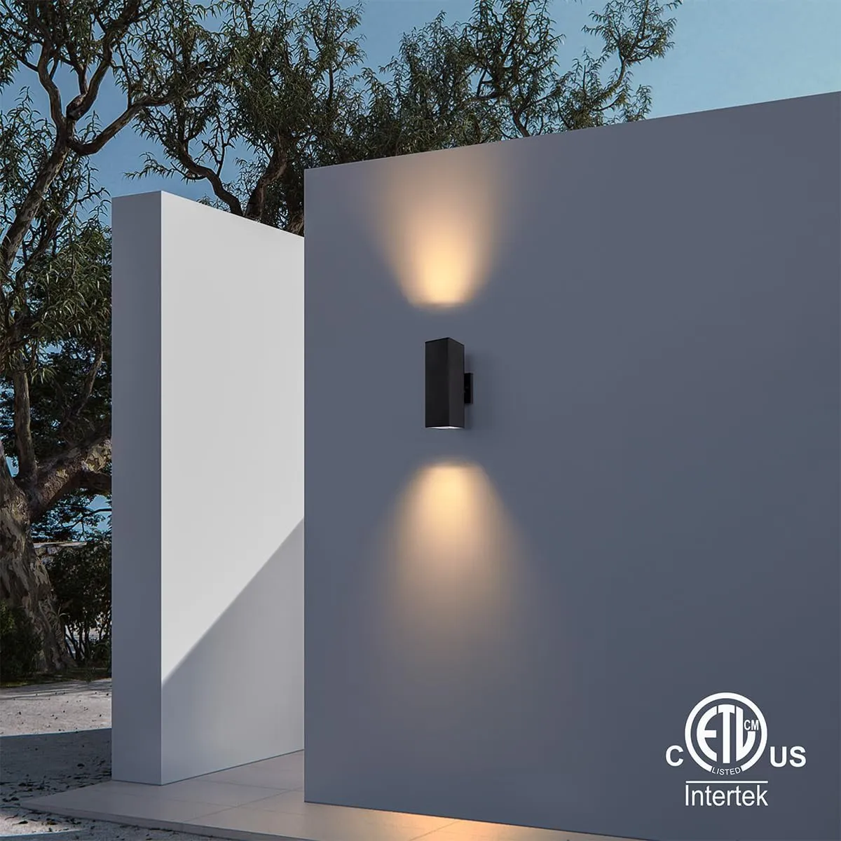 mirrea Modern Outdoor Porch Light Patio Light in 2 Lights with Aluminum Rectangular Tube and Tempered Glass Cover Waterproof Wall Sconce 2 Pack (Matte Black)