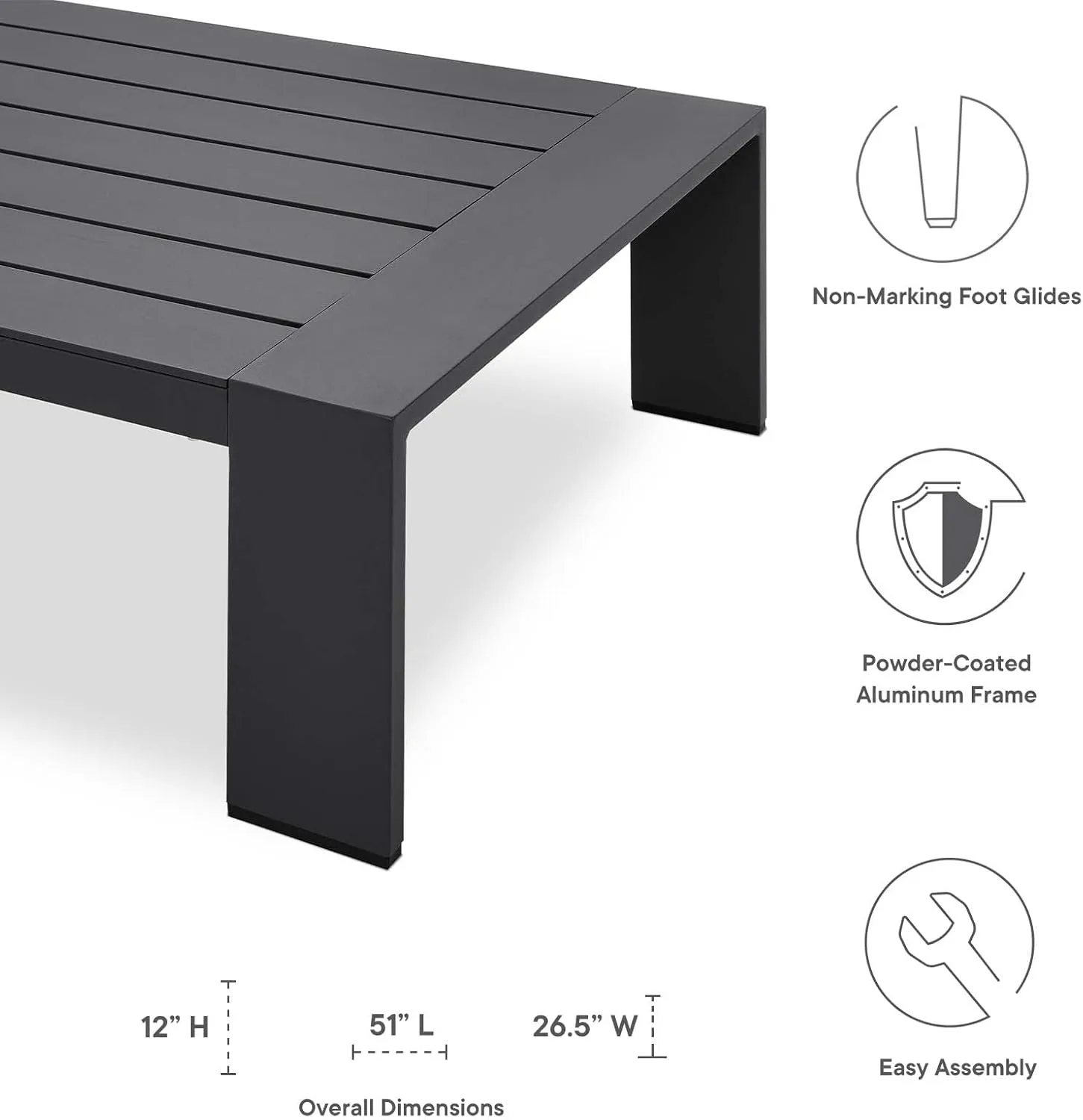 Modway Tahoe Aluminum Outdoor Patio Coffee Table in Gray