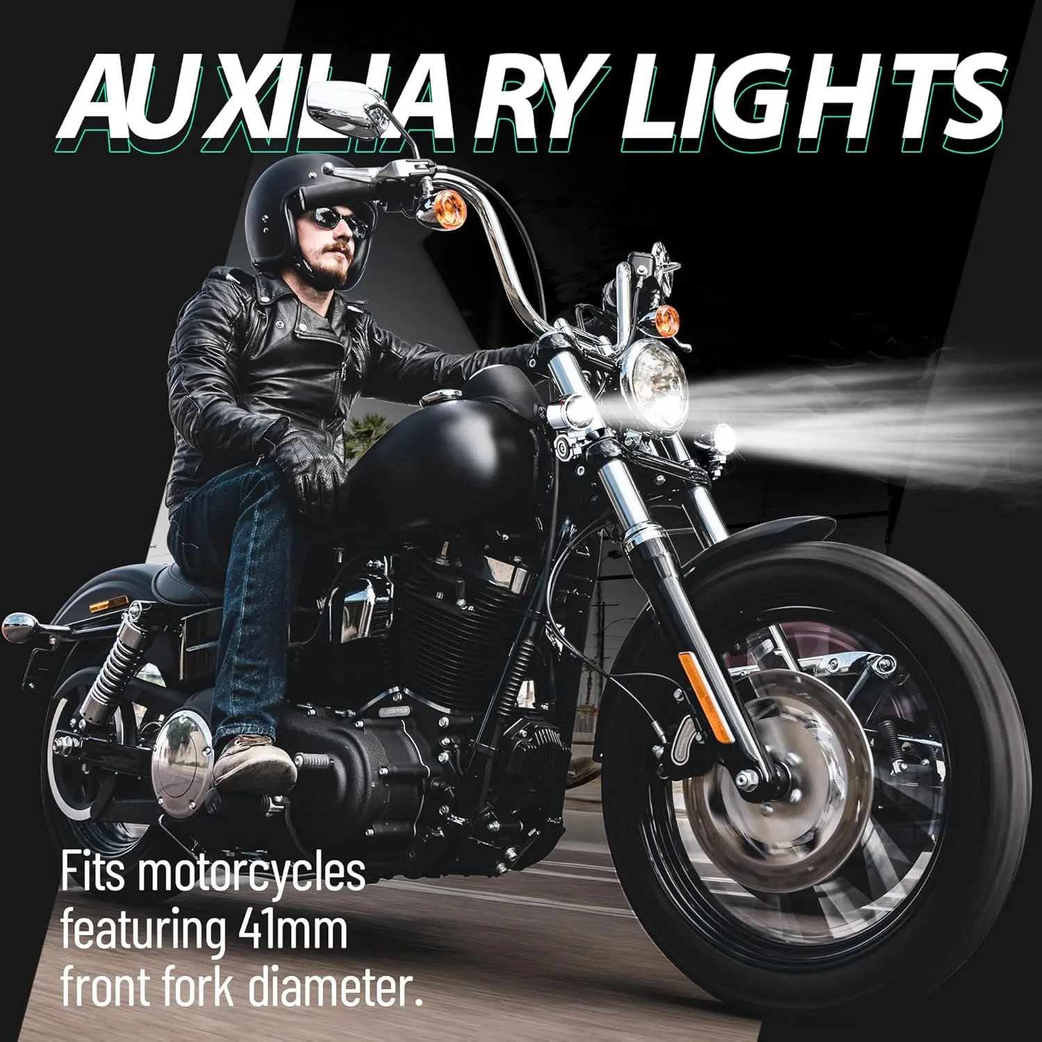 MoKitDora Harley Motorcycle Auxiliary Light Kit Driving Spotlights Fog Light with Mount Brackets Wire Harness Waterproof 72W for 41MM Front Fork, Chrome