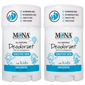 MONA Brands UNSCENTED All Natural Deodorant for Kids | Safe for Kids, Preteens, Teens, Boys and Girls | Baking Soda Free, Aluminum Free, Vegan (2-PK UNSCENTED 1.76 Oz each)