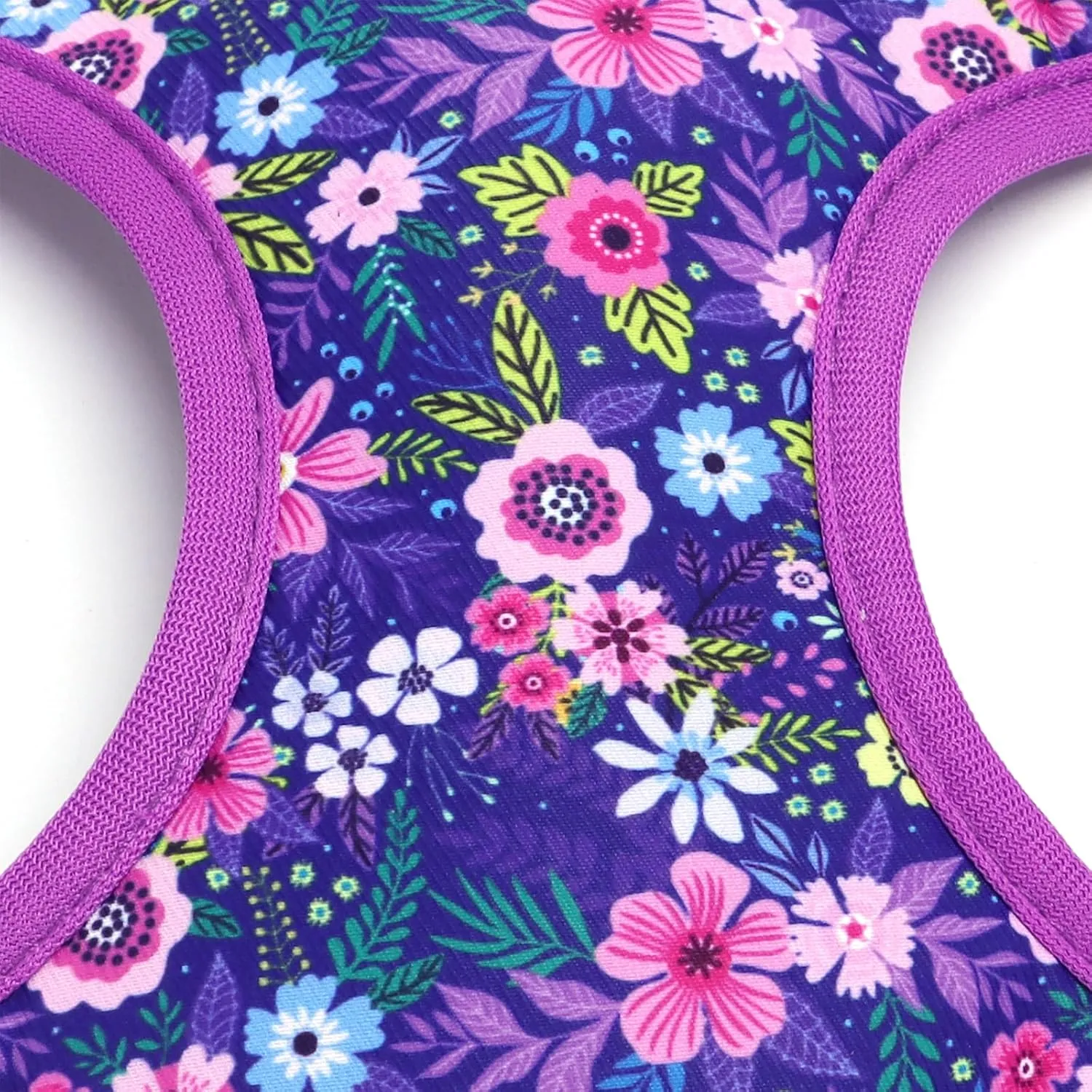 Moonpet Step in Dog Harness Leash Set- All Weather Reflective No-Pull Floral Pattern Padded Mesh Vest Harness for Cats Puppy Extra-Small Small Medium Large Dogs - Dark Flower - S