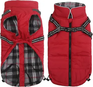 Morezi Dog Coat With Harness, Waterproof Cotton Padded Jacket for Puppy Small Medium Breeds - Halloween Christmas - Red - S