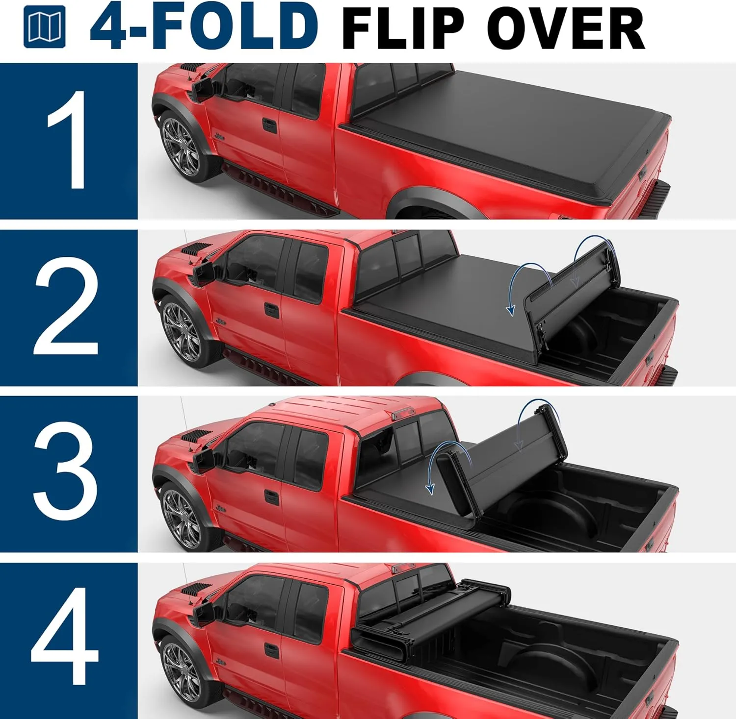 MOSTPLUS Quad 4-Fold Soft Folding Truck Bed Tonneau Cover Compatible for 2015-2025 Ford F150 F-150 Bed Fourth Fold Styleside (6.5 FT)