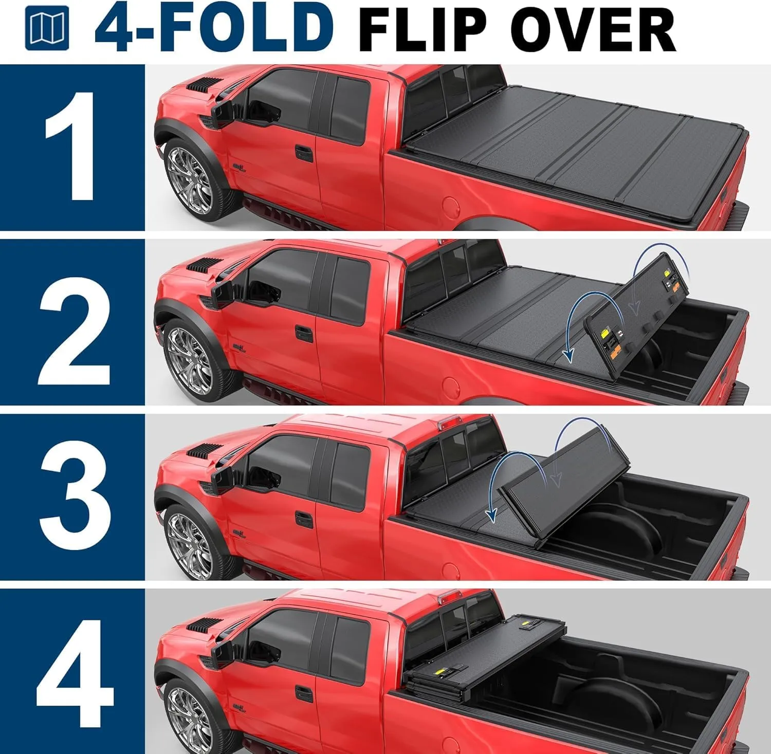 MOSTPLUS Quad Fold Soft Truck Bed Tonneau Cover On Top Compatible for 2015-2024 2025 Ford F150 F-150 Bed Fourth Fold Styleside 5.5 FT Bed Cover