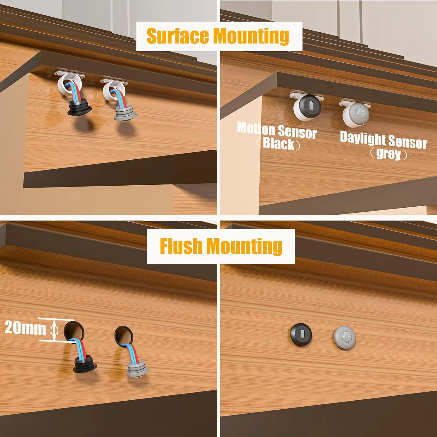 Motion-Activated Cascading Effect LED Stair Lighting Kit KMG-3233, 23.6" Aluminum Light Bar for Indoor Staircases (Cool White 6000K, 14 Stairs)
