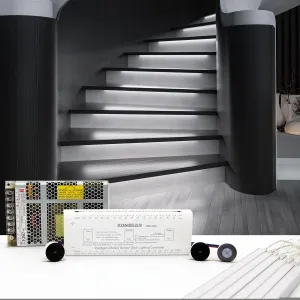 Motion-Activated Cascading Effect LED Stair Lighting Kit KMG-3233, 23.6" Aluminum Light Bar for Indoor Staircases (Cool White 6000K, 14 Stairs)