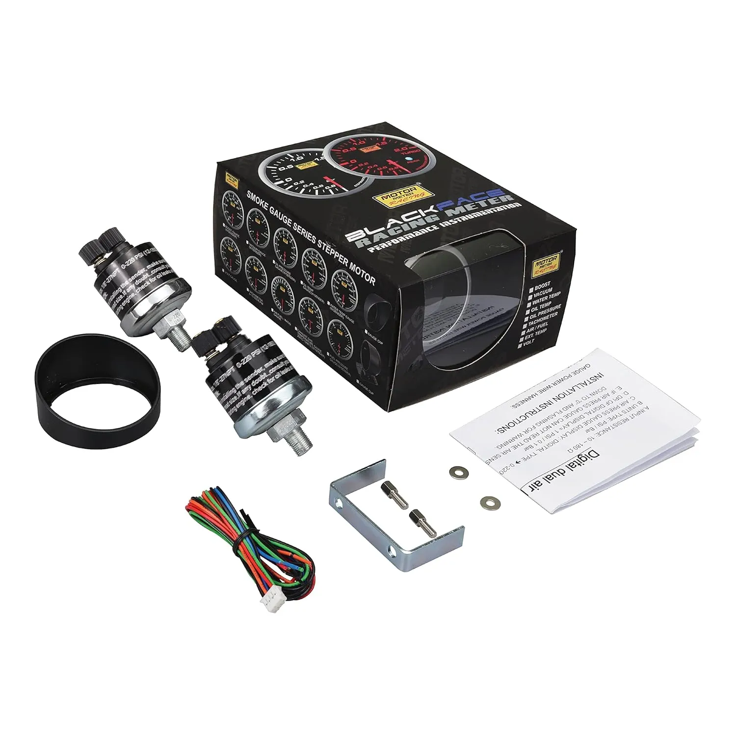 MOTOR METER RACING 52mm 2-1/16" Digital Dual Air Pressure Gauge Air Ride & Air Bag Suspension System Blue LED 220 PSI