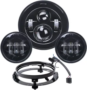 Motorcycle 7 inch LED Headlight kit with 4 1/2 Passing Lamps Fog Lights Compatible with Harley Davidson Road King Ultra Classic Electra Strees Glide FatBoy(Black)