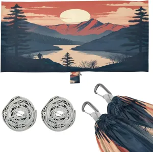 Mountain Lake Camping Hammock, Single Portable Hammocks with Tree Straps & Attached Carry Bag, 330Lbs Capacity Perfect for Outside Indoor Hiking Beach Backpack Travel