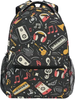 Music Note Musical Instrument School Kids Backpack for Boys Girls Laptop Backpack Lightweight Travel Bag for Women Men