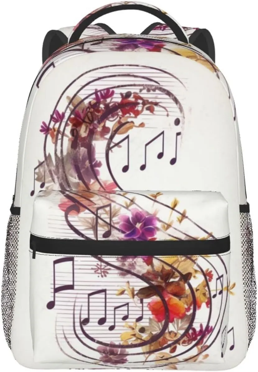 Musical Note Floral Backpack for Men Women Casual Daypack Laptop Backpack Computer Bag Travel Laptop Bag