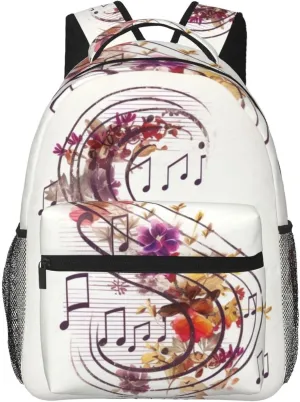 Musical Note Floral Backpack for Men Women Casual Daypack Laptop Backpack Computer Bag Travel Laptop Bag