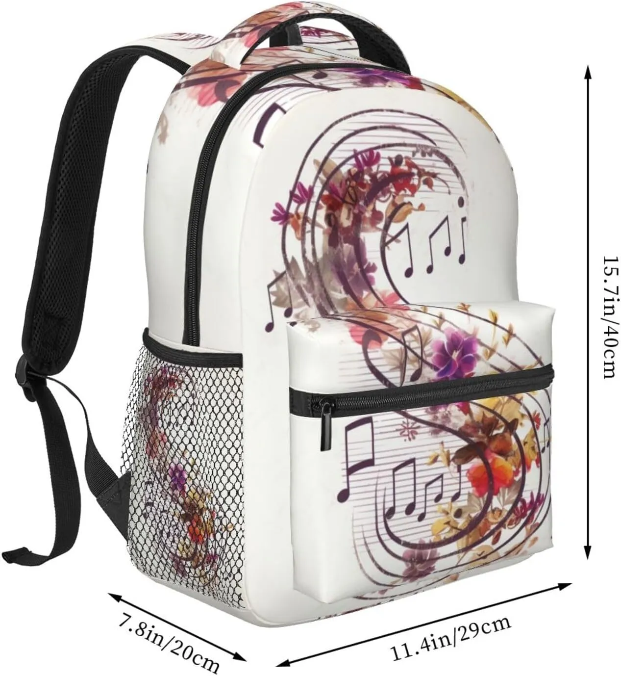 Musical Note Floral Backpack for Men Women Casual Daypack Laptop Backpack Computer Bag Travel Laptop Bag