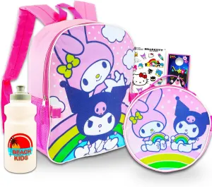 My Melody & Kuromi Backpack and Lunch Box Set for Girls - Bundle with 16” My Melody & Kuromi Backpack, Lunch Bag, Water Bottle, Stickers, More | Hello Kitty and Friends Backpack Set