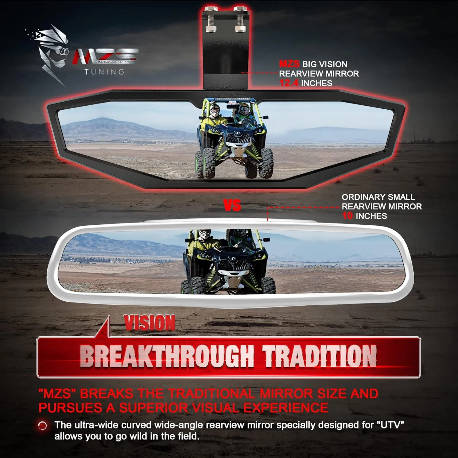 MZS Aluminum UTV Center Rear View Mirror, Maverick Trail Rrarview Mirror Adjustable Black Compatible with 2018-2025 Maverick Trail and Sport / 2021-2025 Commander/MAX Accessories 715004924 715003638