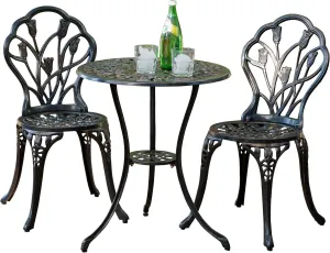 Nassau Cast Aluminum Outdoor Bistro Furniture Set, Brown, 23 by 23 by 26