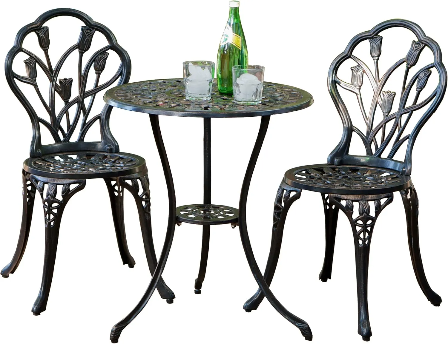 Nassau Cast Aluminum Outdoor Bistro Furniture Set, Brown, 23 by 23 by 26