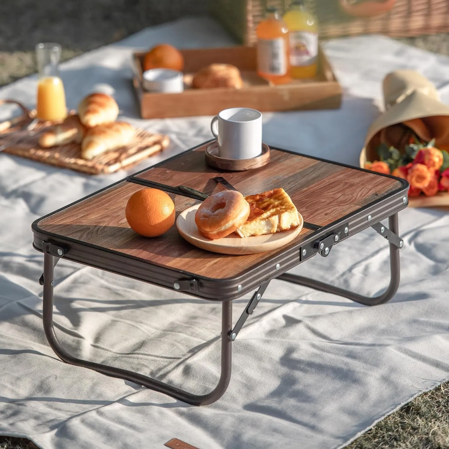 Naturehike Compact Camping Folding Table, Portable Camping Side Tables with Adjustable Legs, Folding Beach Table with Carry Bag for Outdoor Camping, Cooking, BBQ, Travel - Retro