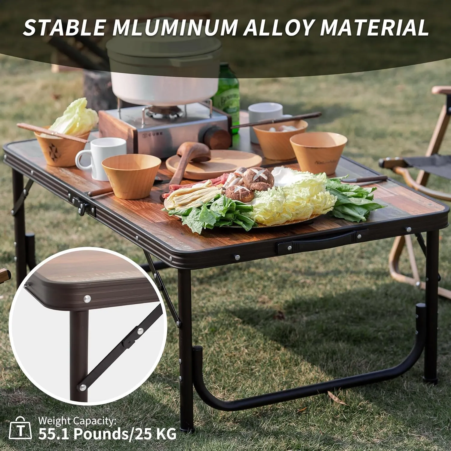 Naturehike Compact Camping Folding Table, Portable Camping Side Tables with Adjustable Legs, Folding Beach Table with Carry Bag for Outdoor Camping, Cooking, BBQ, Travel - Retro
