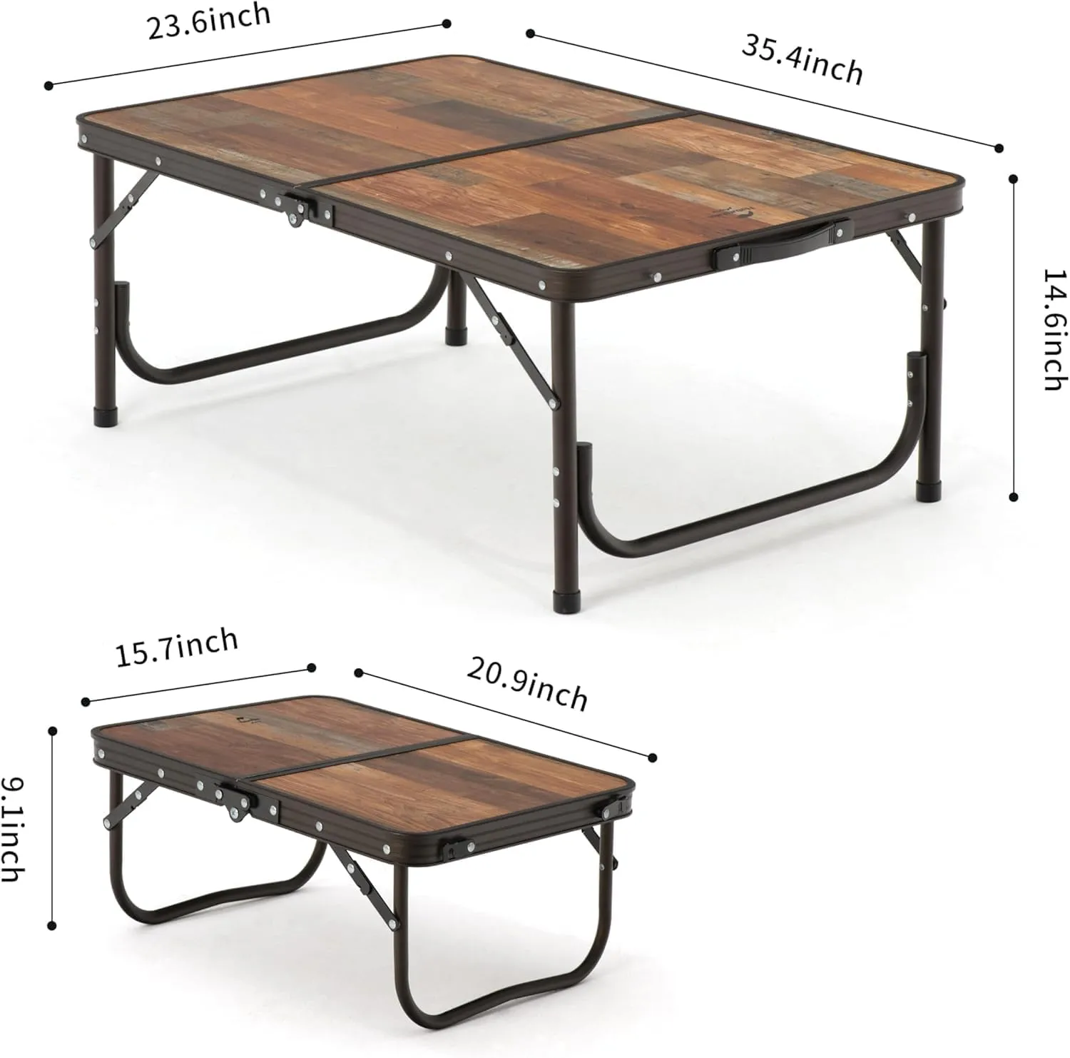 Naturehike Compact Camping Folding Table, Portable Camping Side Tables with Adjustable Legs, Folding Beach Table with Carry Bag for Outdoor Camping, Cooking, BBQ, Travel - Retro