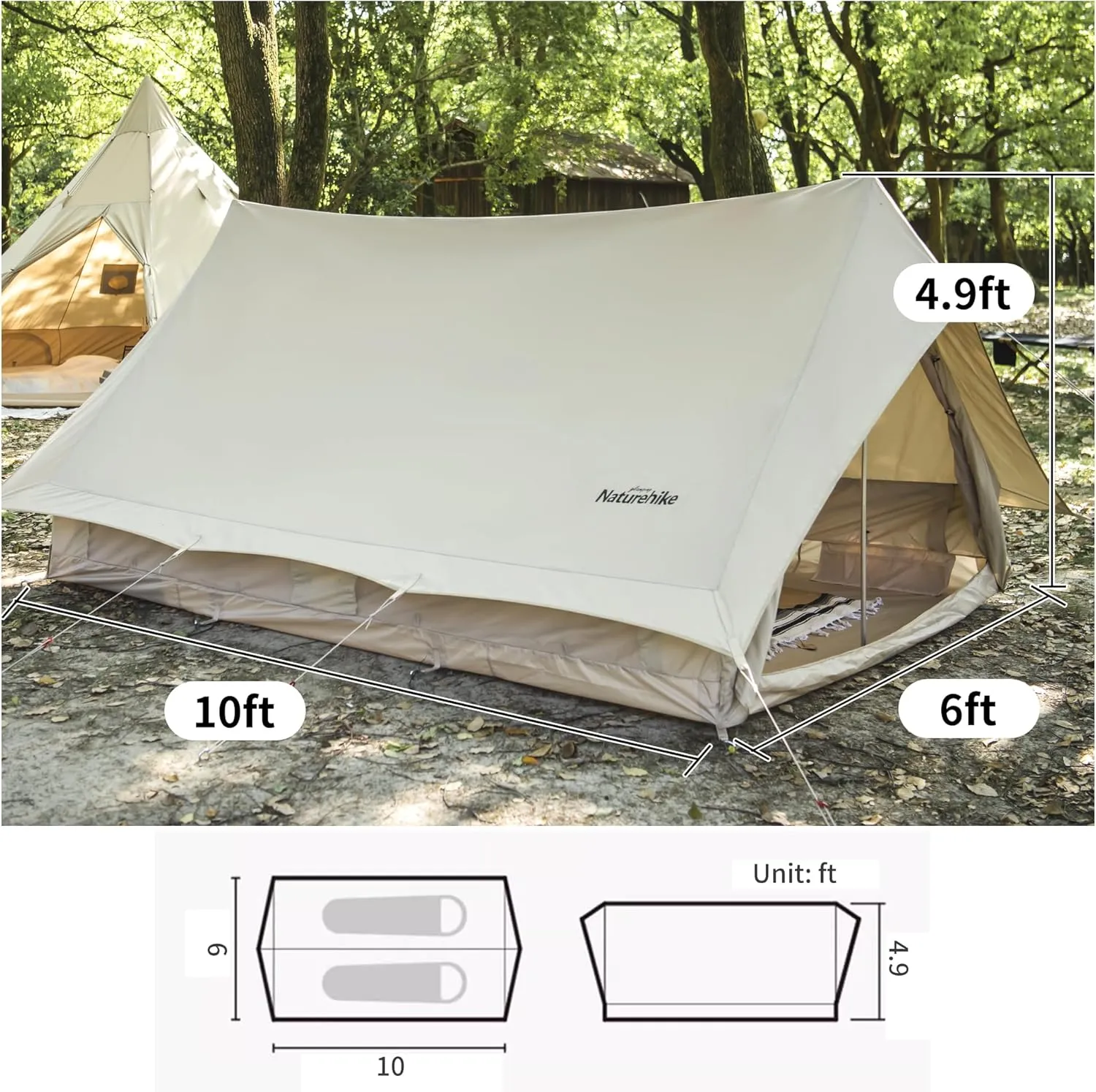 Naturehike Ranch Fire Teepee Tent with Stove Jack, 4-6 Person Waterproof Windproof 4 Season Tent for Cold Weather Camping